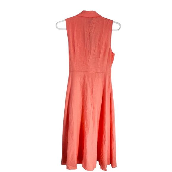 DKNY Linen Blend Coral Peach Sleeveless Wrap Dress Notch Lapel Collar Size 12‎ - Picture 7 of 7